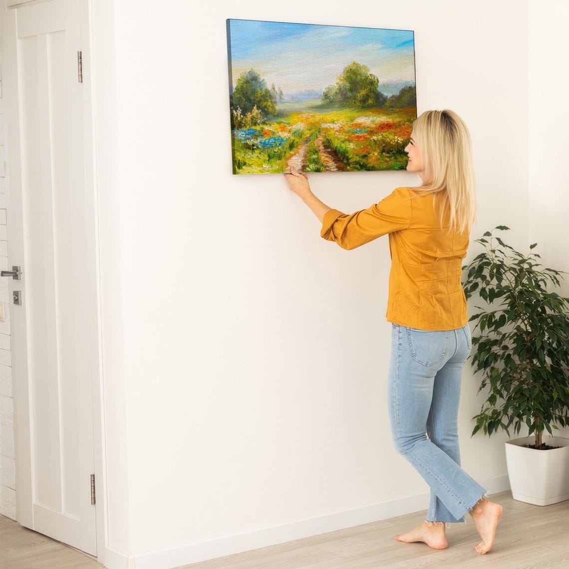 Wildflower Meadow With Winding Path Landscape Painting Art Poster - Image 5