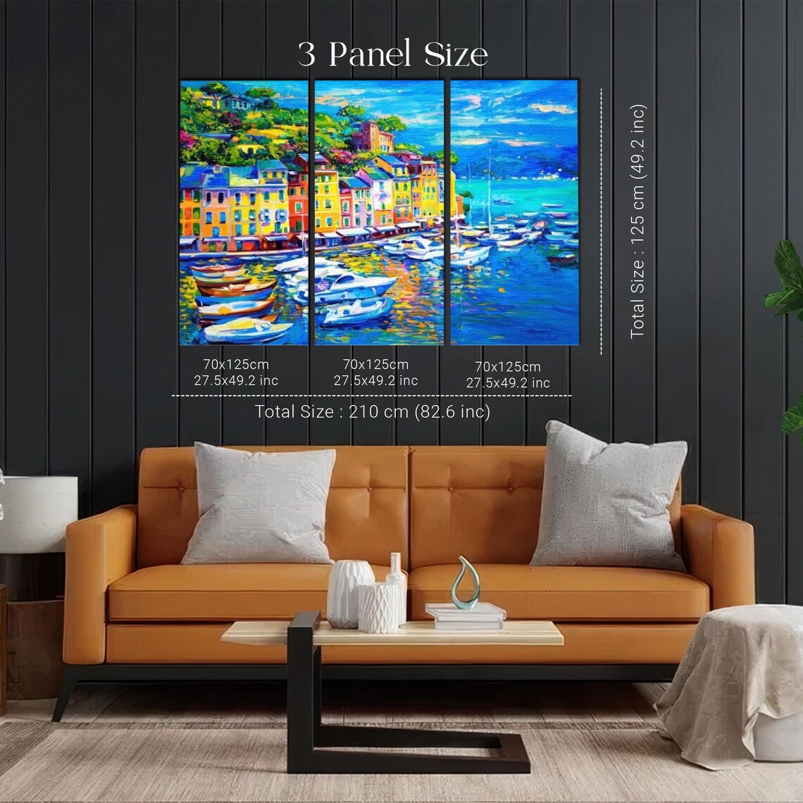 Colorful Mediterranean Harbor Town with Boats Painting Poster - Image 2