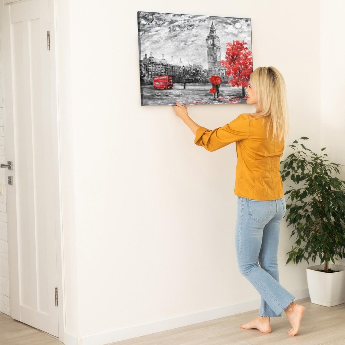 London Big Ben Red Bus Selective Color Cityscape Oil Art Poster - Image 5