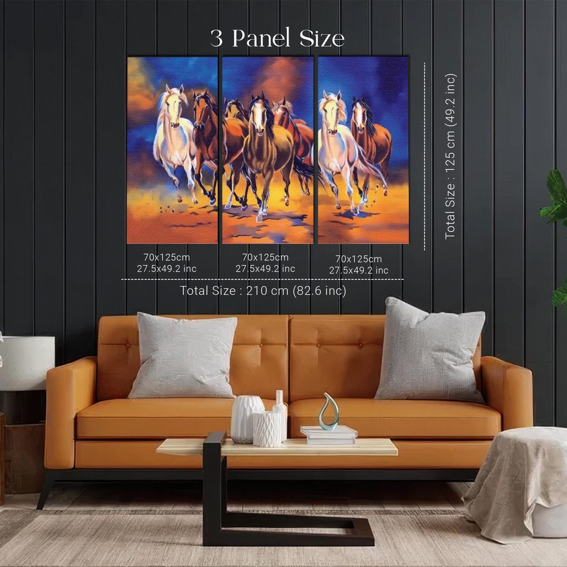 Seven Galloping Horses At Sunset Colorful Oil Painting Poster - Image 2