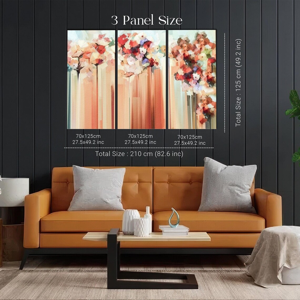 Abstract Coral and Peach Flowers in Tall Vases Floral Art Poster - Image 2