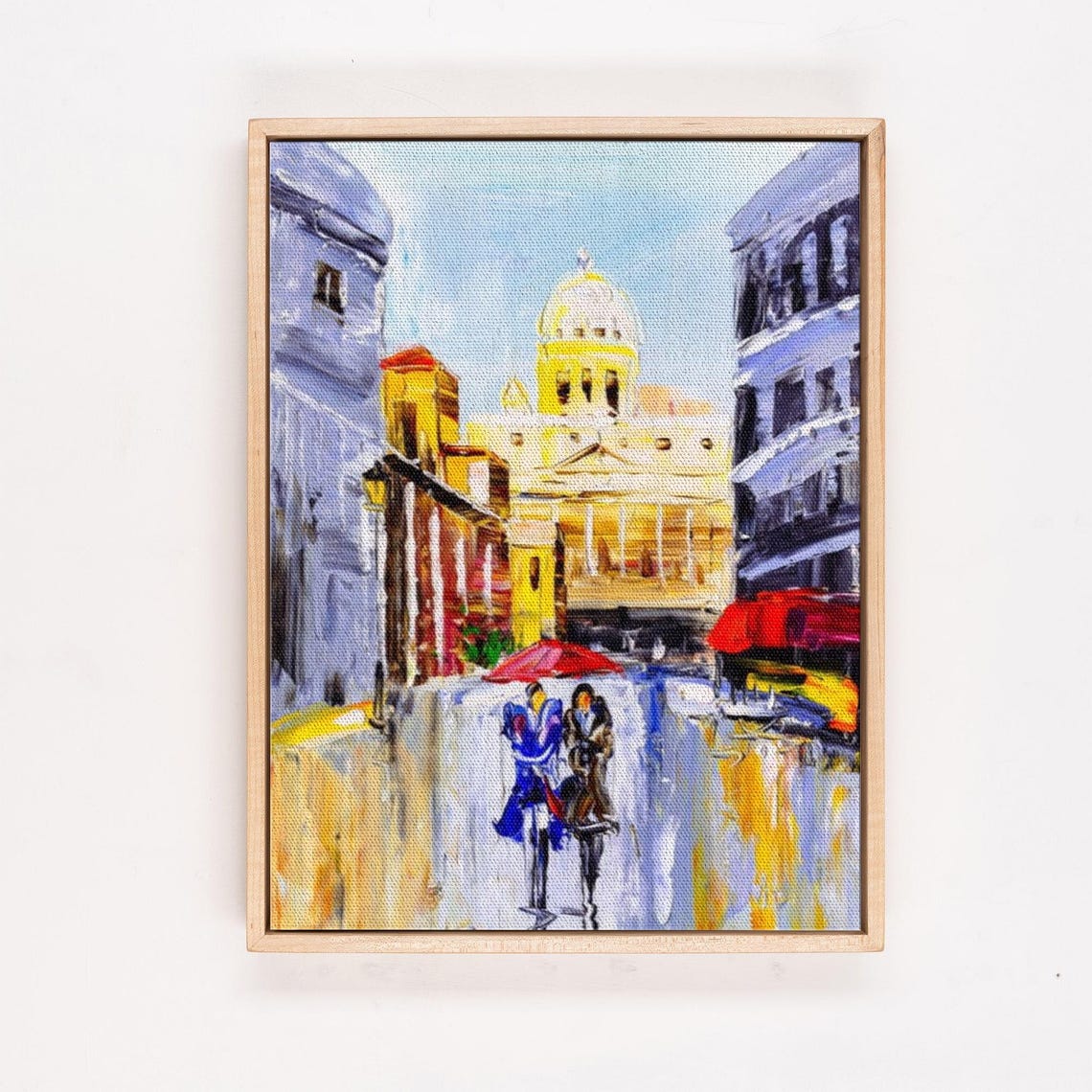 Italy Old Town Street Couple With Red Umbrella Oil Painting Poster - Image 4