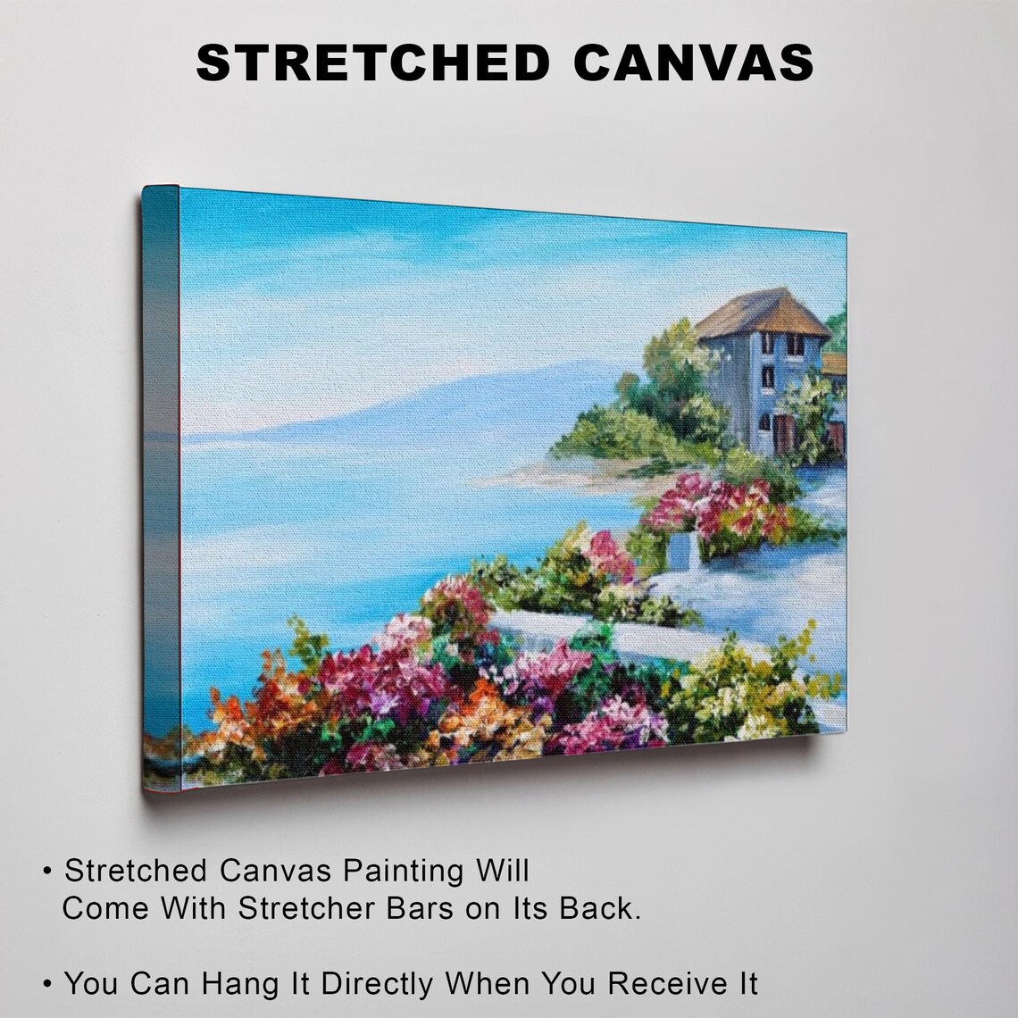Seaside Stone House Among Vibrant Bougainvillea Flowers Poster - Image 3