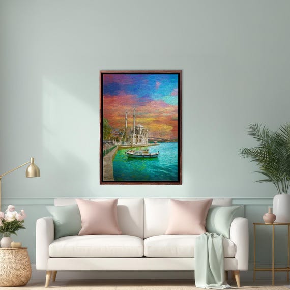 Ortakoy Mosque And Bosphorus Bridge Oil Painting Look Wall Print Large Wall Art Modern Wall Decor Gift For Home Decor