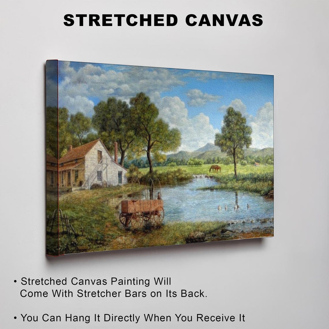 Village And Stream Landscape Decorative Wall Painting Landscape Wall Table Nature Print Nature Decor - Image 3