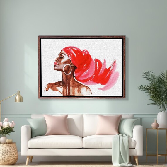 African Woman Watercolor Look Decorative Wall Art Modern Portrait Art Portrait Wall Decor Portrait Wall Art