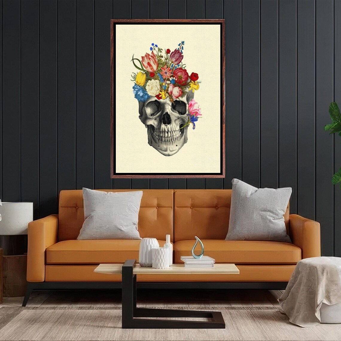Vintage Floral Skull Day Of The Dead Illustration Art Poster - Image 2