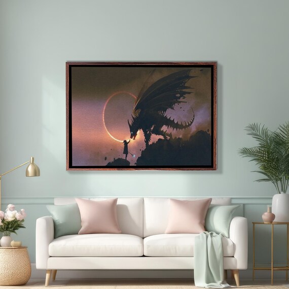Wizard Scene With A Hand Reaching For A Dragon Decorative Art Large Wall Art Surreal Wall Art Surreal Modern Wall Decor