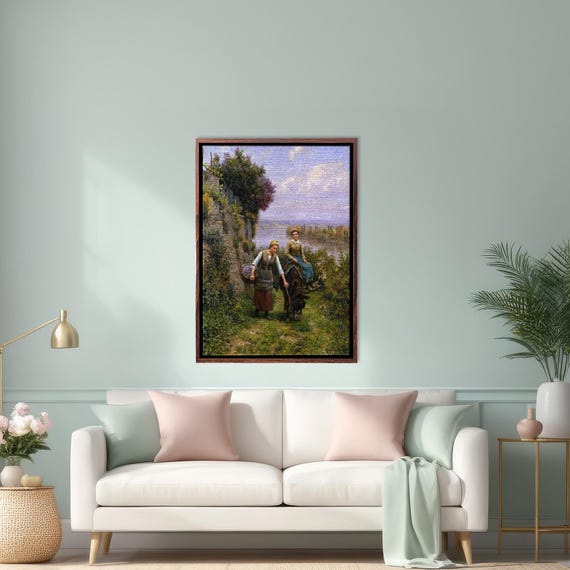 Village Girls By The Creek Wall Print Nature Wall Decor Landscape Wall Table Nature Wall Decor Nature Print