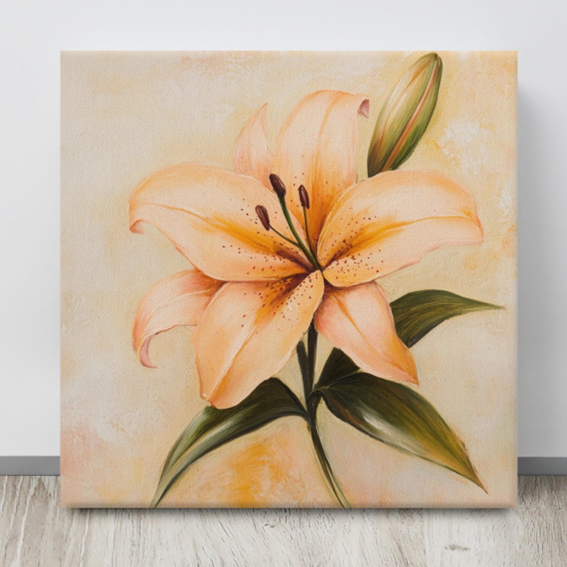 Peach Orange Lily With Bud Warm Soft Light Floral Painting Print - Image 4