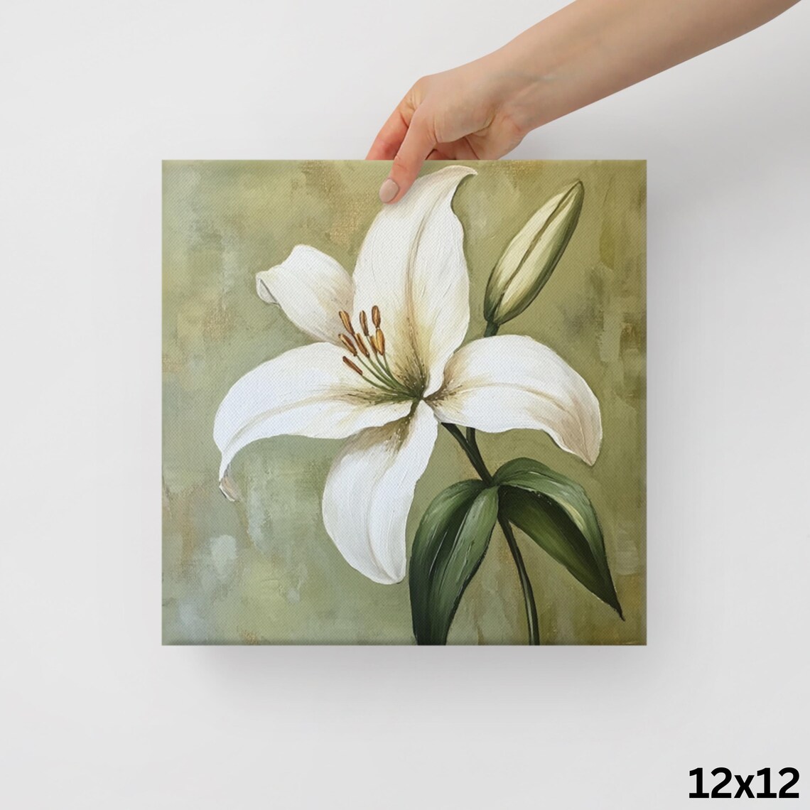 White Lily Open Bloom Green Background Botanical Floral Art Poster - Image 2