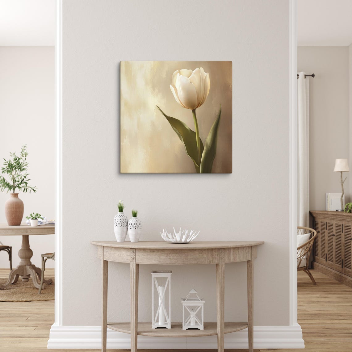 Ivory Cream Tulip Single Bloom Warm Beige Minimal Floral Poster - Image 2