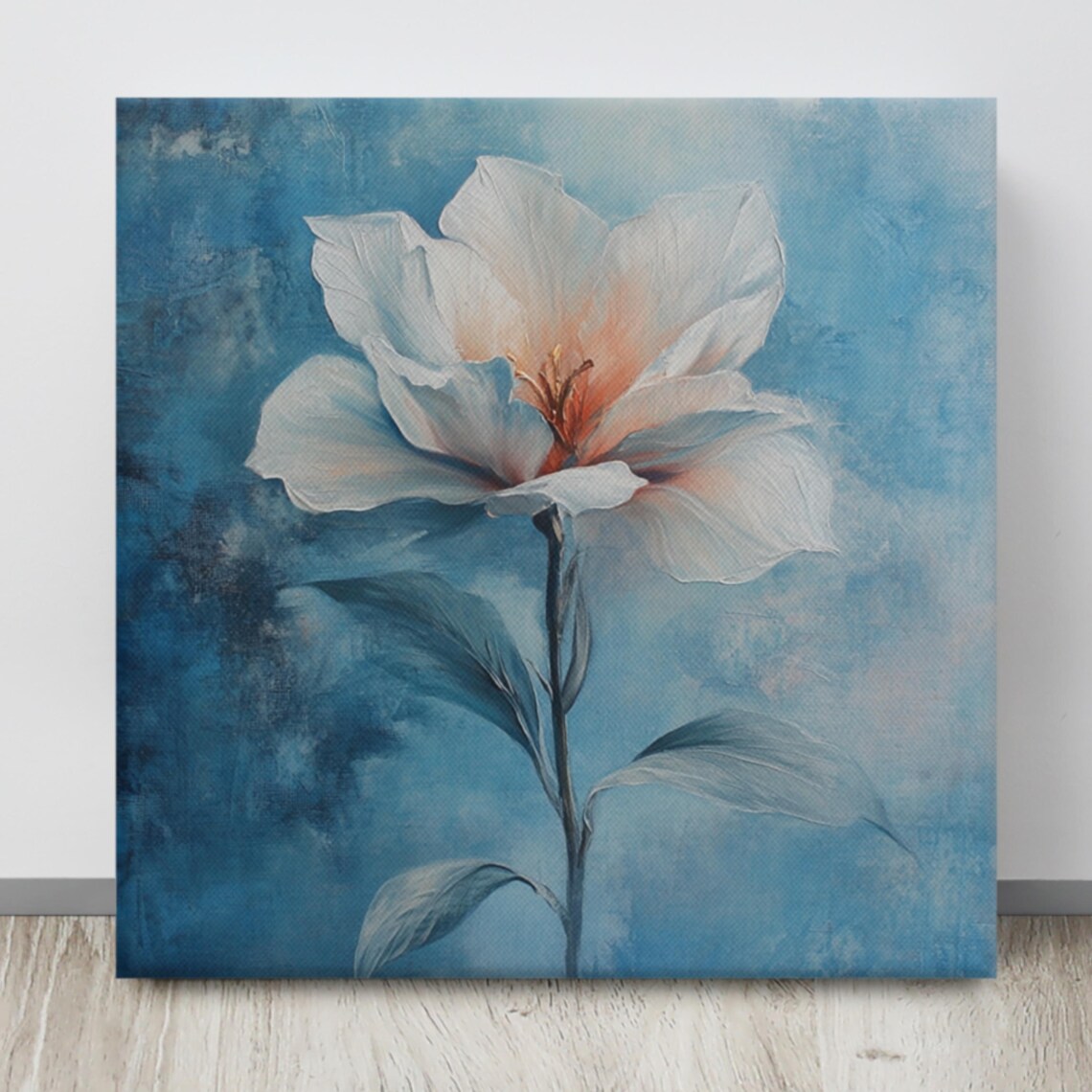 White Mystical Flower Deep Blue Dreamy Night Floral Art Poster - Image 4