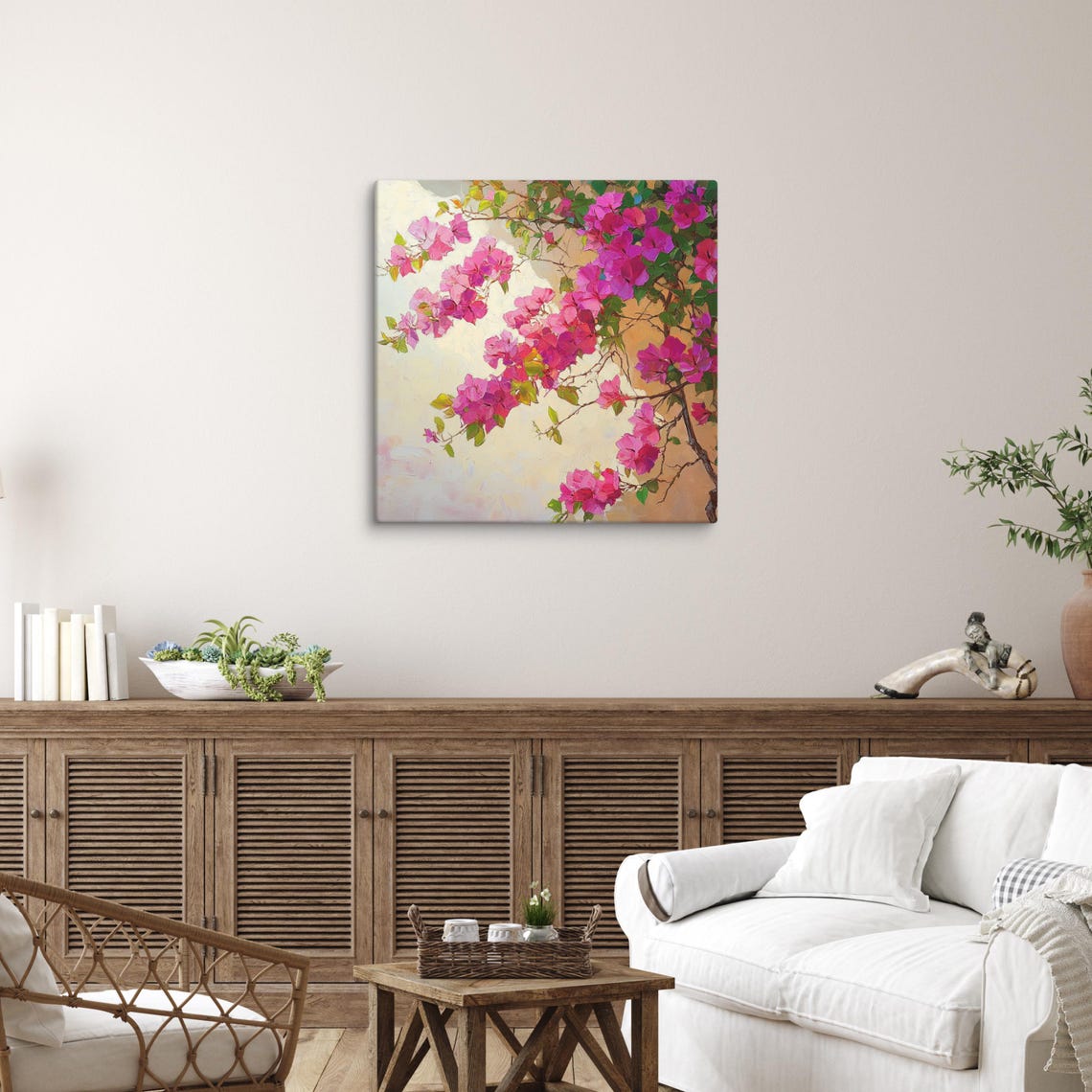 Pink Bougainvillea Blossoms Branch Impressionist Painting Poster - Image 5