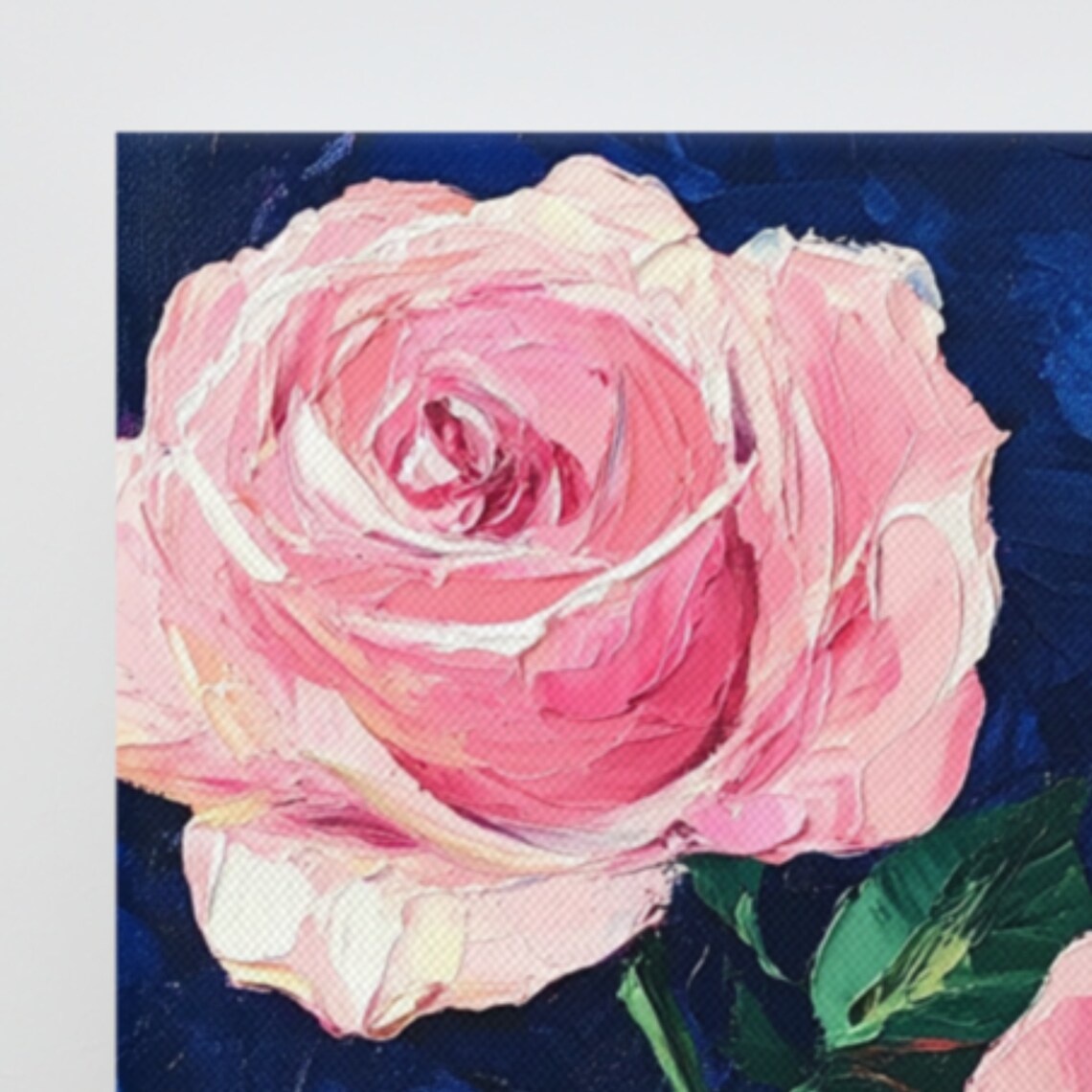 Pink Roses Impasto Oil Blooms Navy Blue Background Art Poster - Image 3