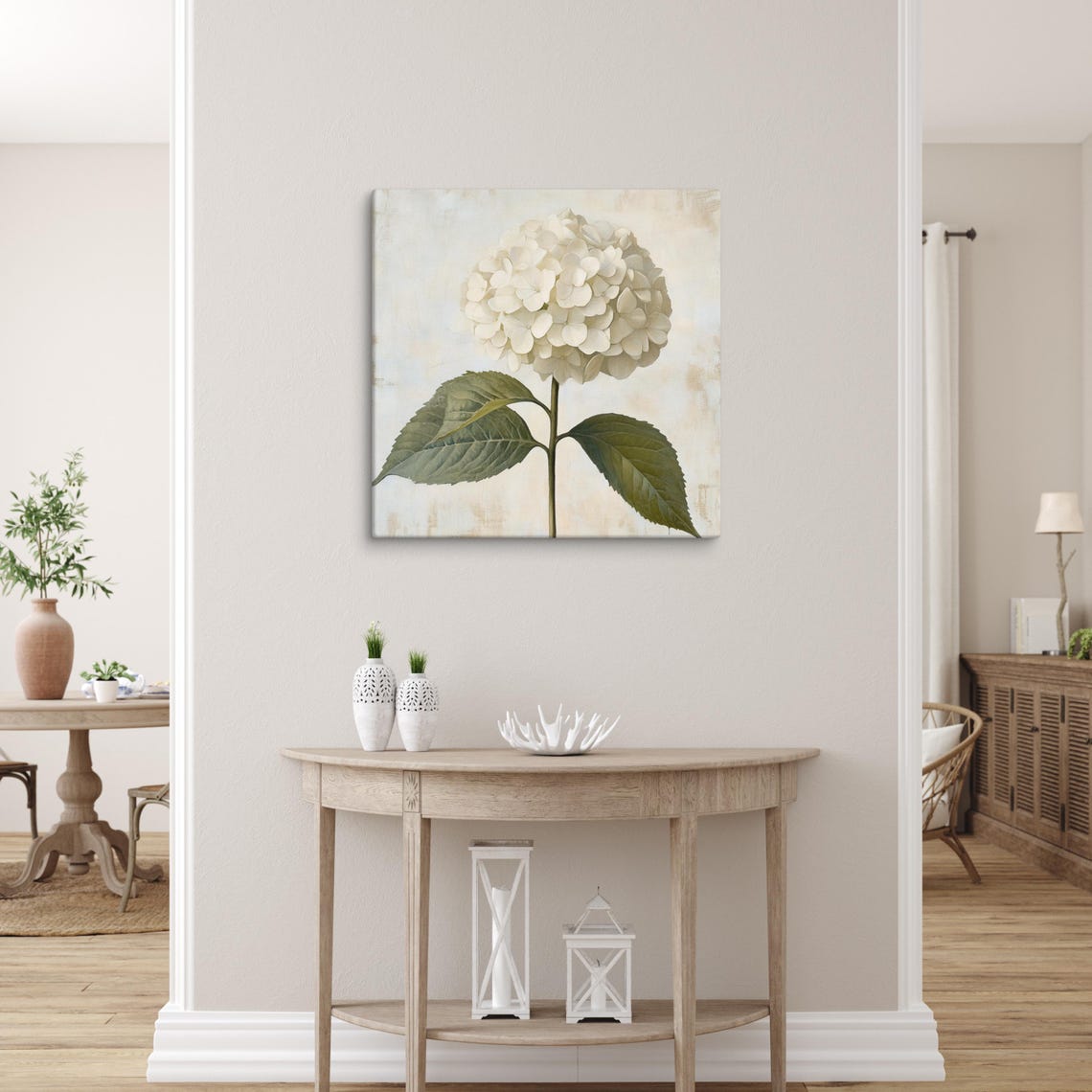 White Hydrangea Bloom Vintage Botanical Painting Print Poster - Image 3