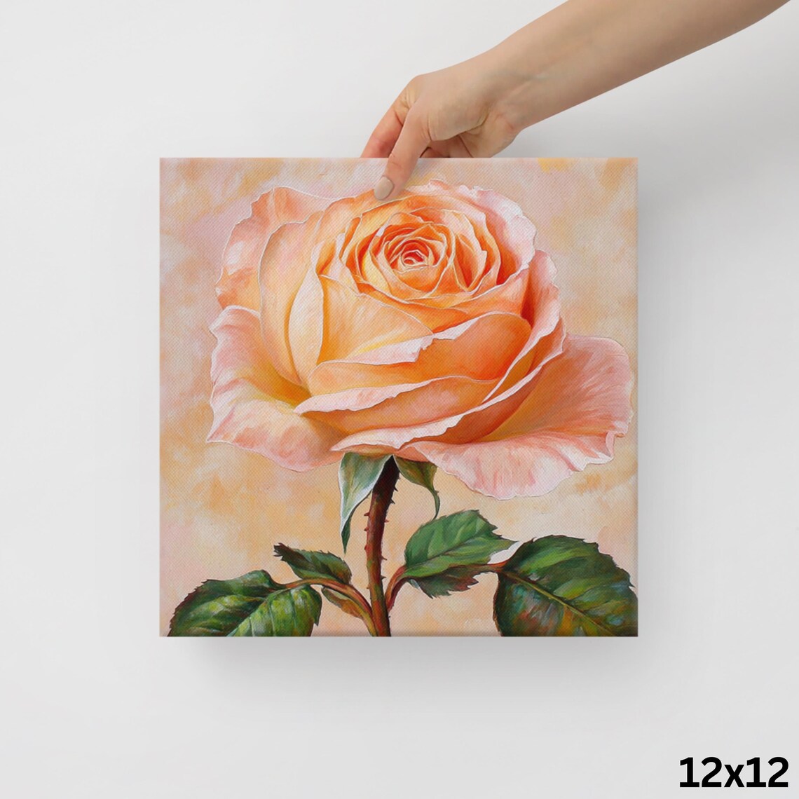 Peach Orange Rose Full Bloom Realistic Floral Oil Painting Poster - Image 2
