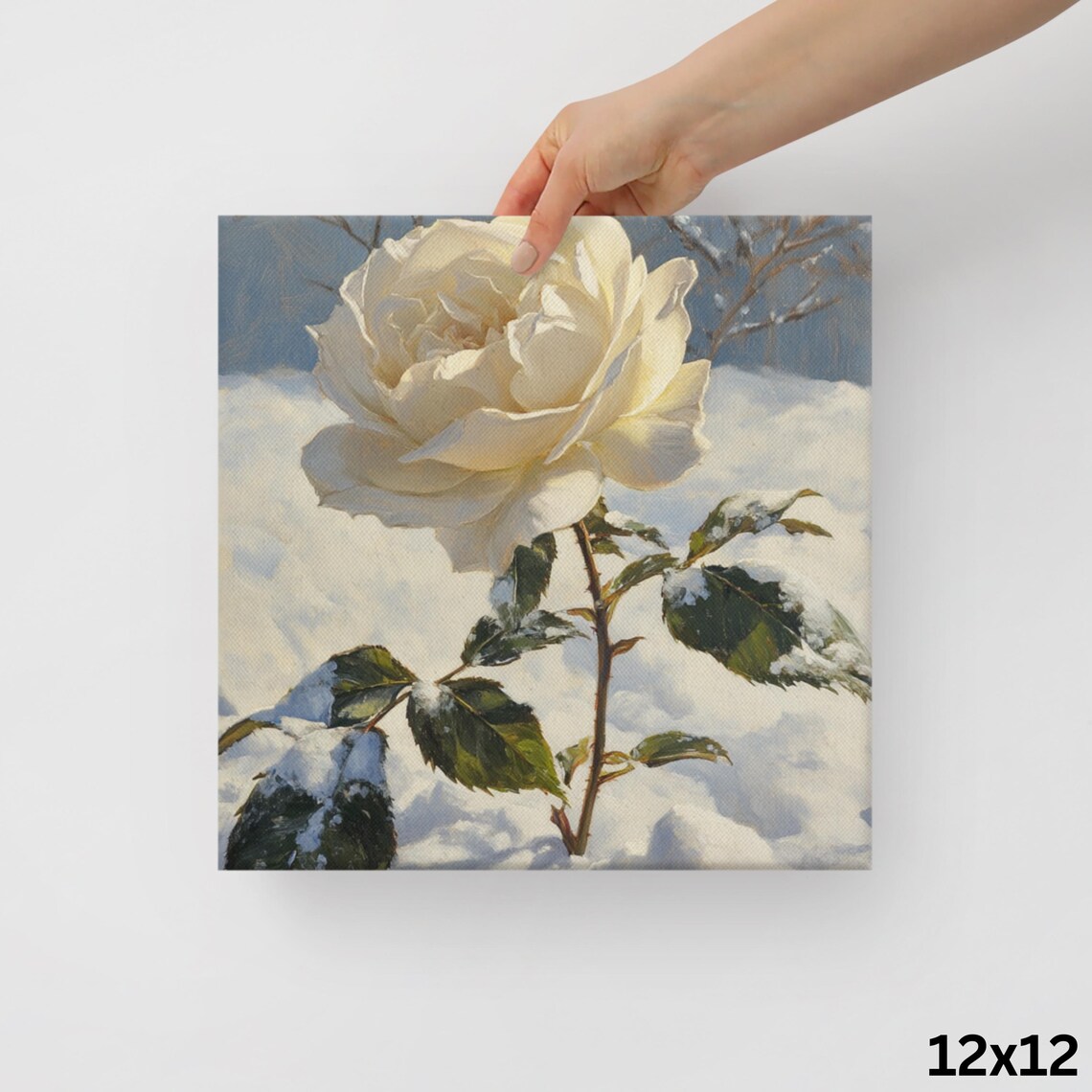 Snowy White Rose Print Painting Print Flower Art Rose Painting Living Room Art Winter Wall Art White Aesthetic Home Decor - Image 2