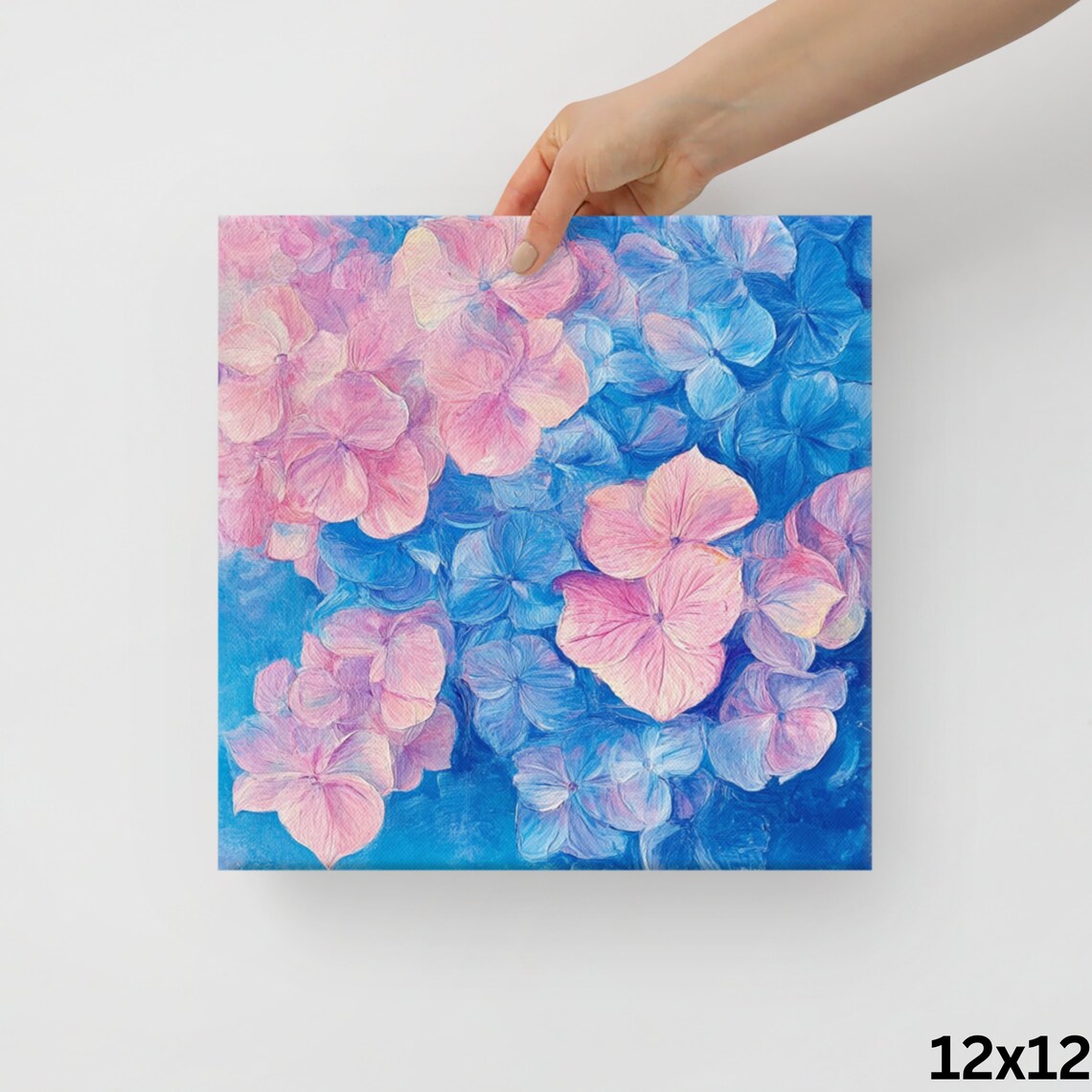 Pink Blue Hydrangea Blossom Close-Up Oil Painting Floral Poster - Image 2