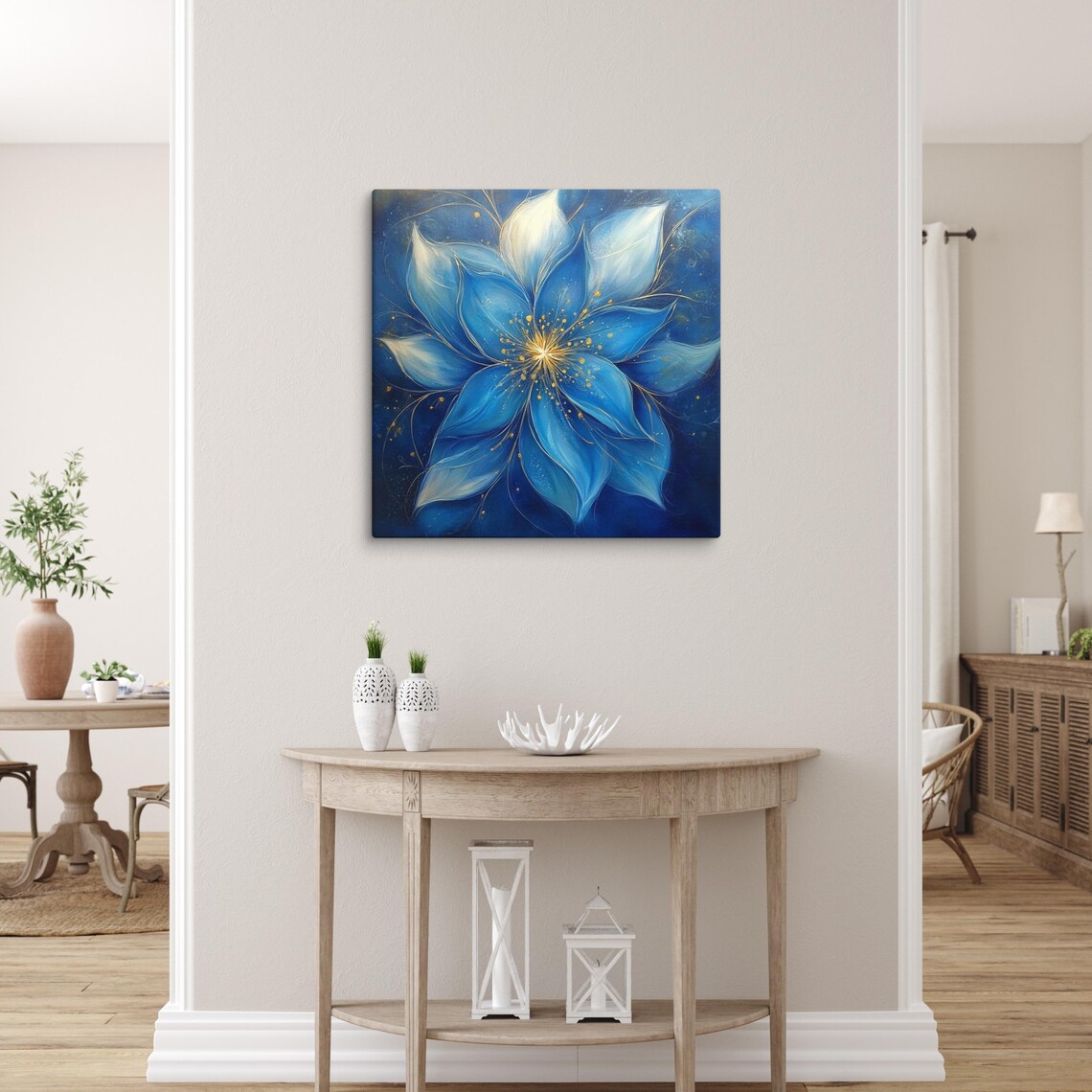 Blue Star Fantasy Flower Golden Center Cosmic Stardust Magical Poster - Image 5