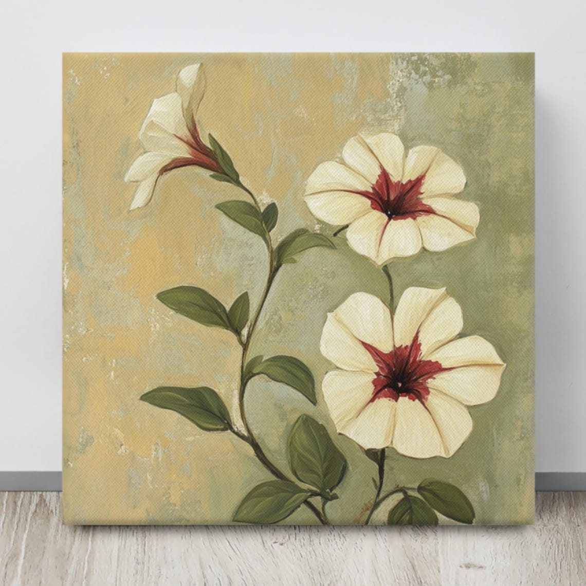 Cream Petunias Crimson Centers Vintage Botanical Art Wall Poster - Image 4