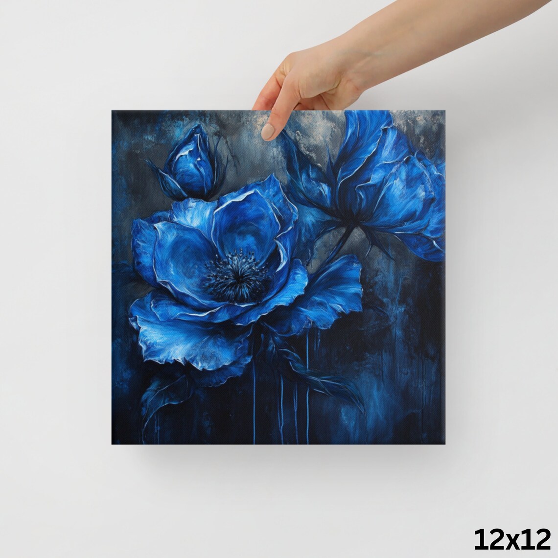 Cobalt Blue Flower Dark Moody Background Botanical Art Poster - Image 2