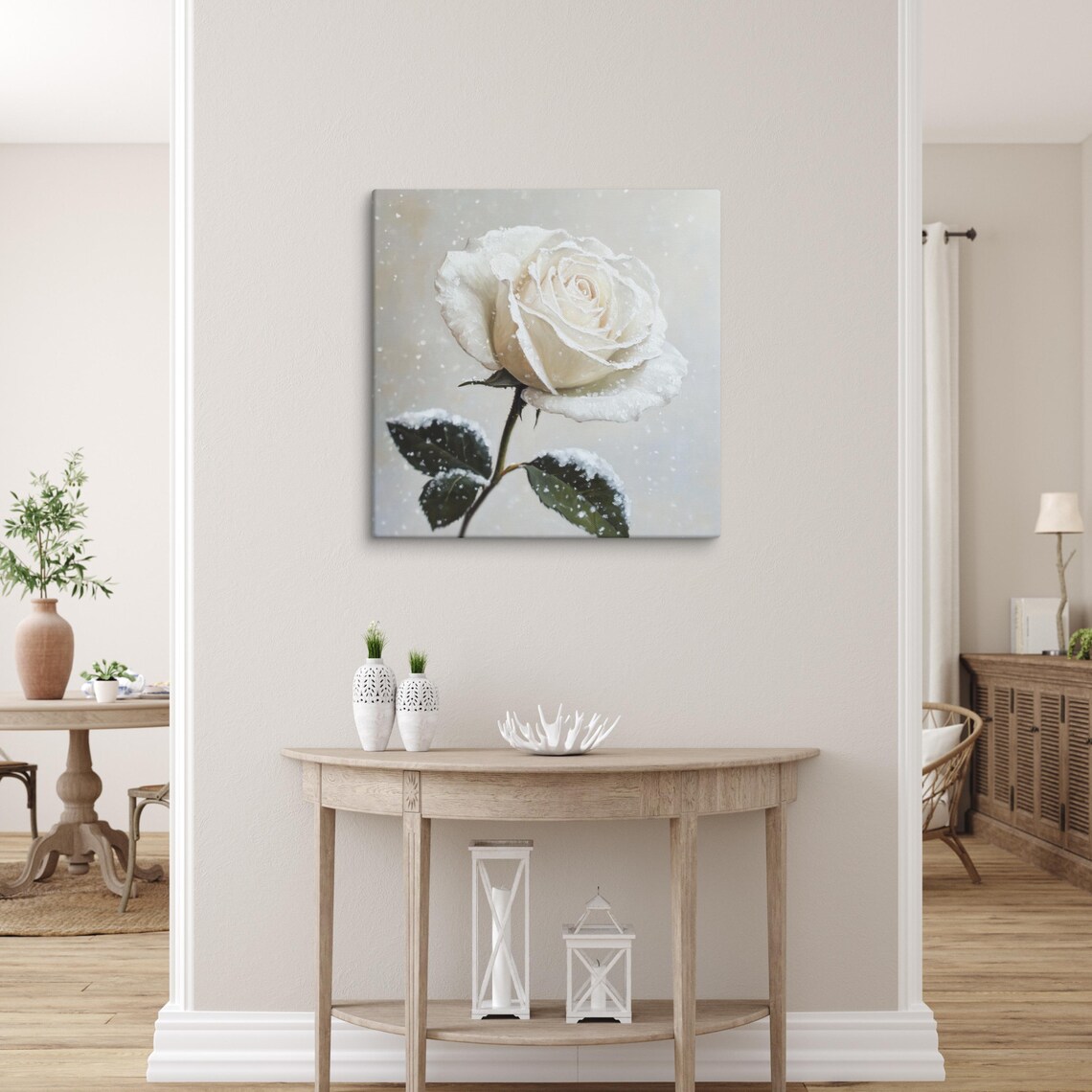 White Rose Frost Snowflakes Winter Scene Painting Art Poster - Image 5