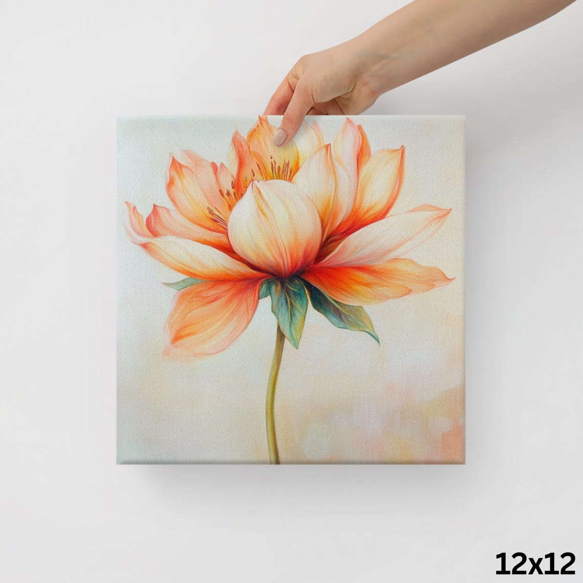 Orange Dahlia Blossom Soft Painterly Floral Art Canvas Poster - Image 2