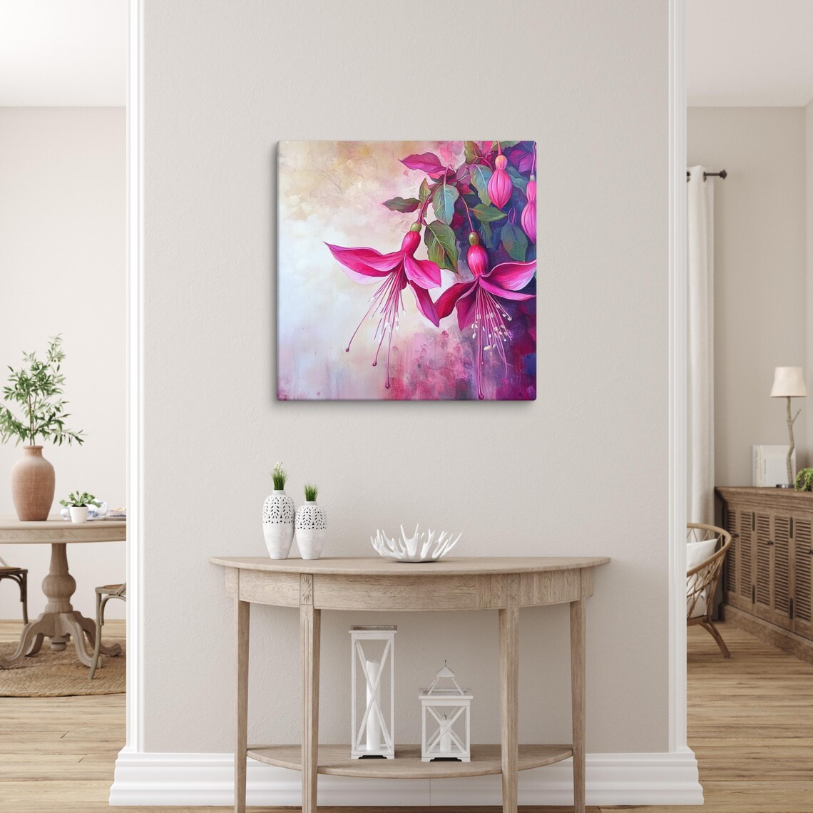 Magenta Fuchsia Blossoms Hanging Watercolor Floral Art Poster - Image 3