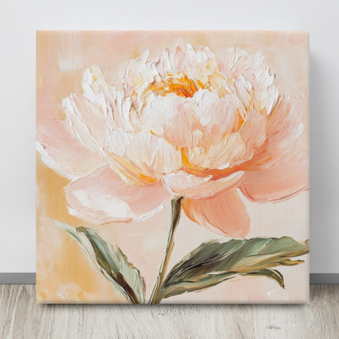Peachy Pink Peony Impasto Bloom Warm Peach Background Art Poster - Image 4