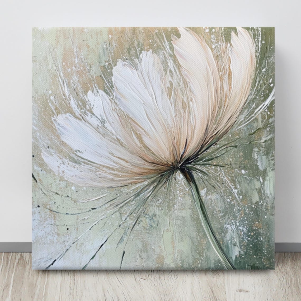 White Apache Plume Abstract Flower Sage Green Floral Art Poster - Image 4