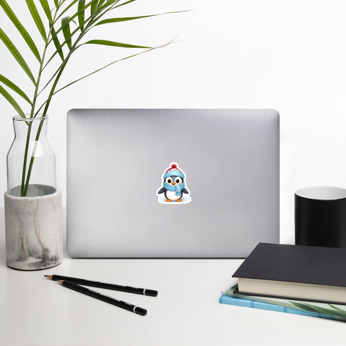 Cute Winter Penguin Sticker Knit Hat Scarf Animal Vinyl Decal Sticker - Image 3