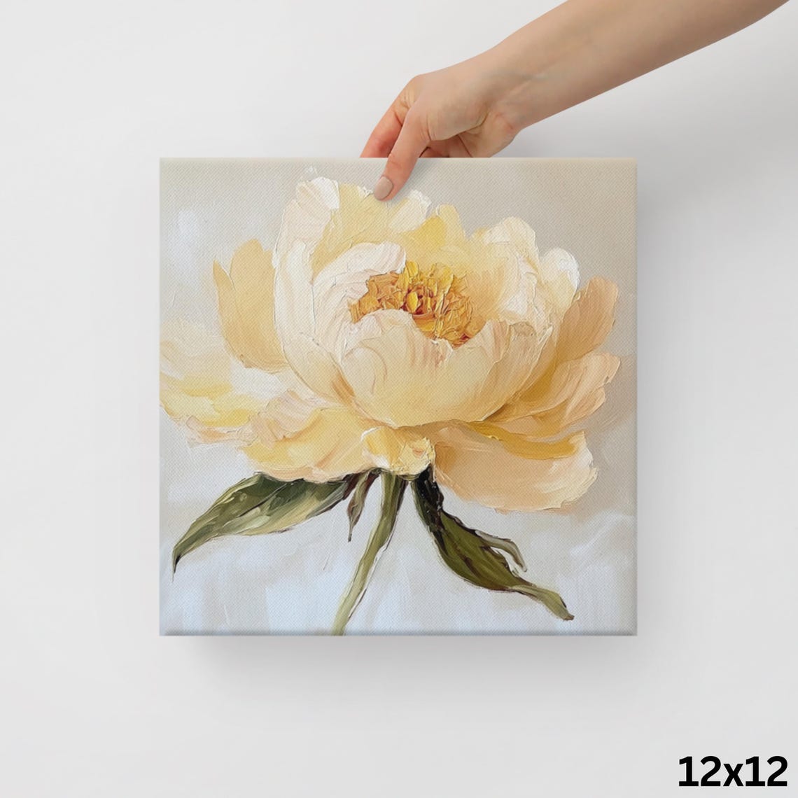 Pale Yellow Peony Soft Cream Background Elegant Floral Art Poster - Image 2