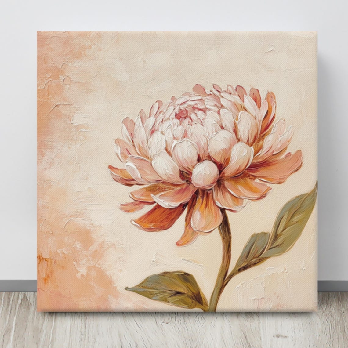 Peach Terracotta Chrysanthemum Single Stem Cream Floral Poster - Image 4