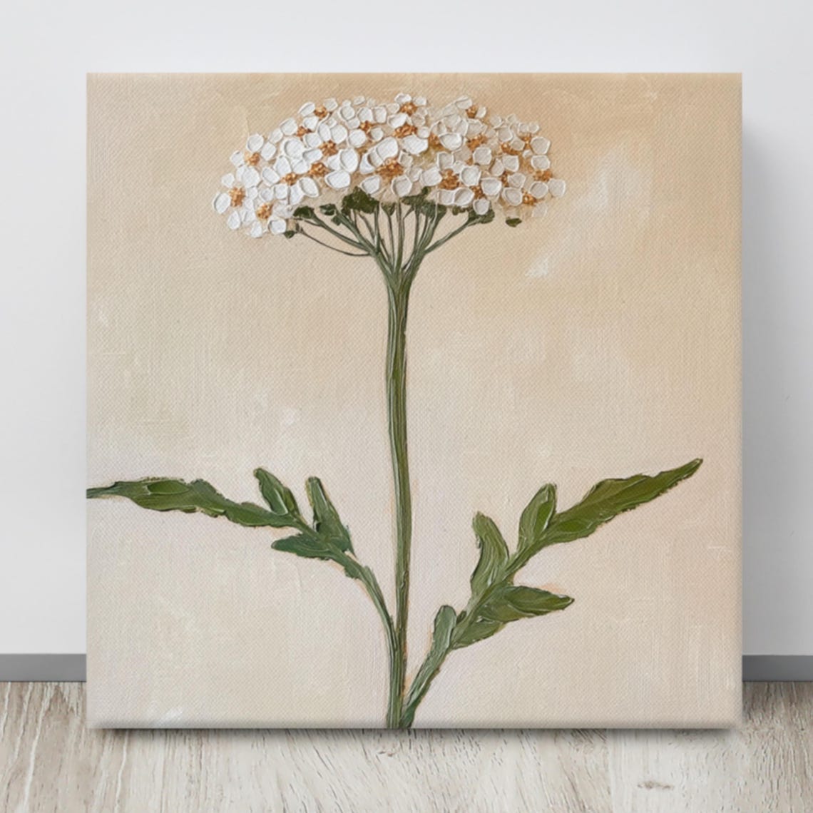 Yarrow Flower Painting Print Wall Art Flower Art Print Yarrow Plant Art Beige Wall Art Living Room Wall Art - Image 4