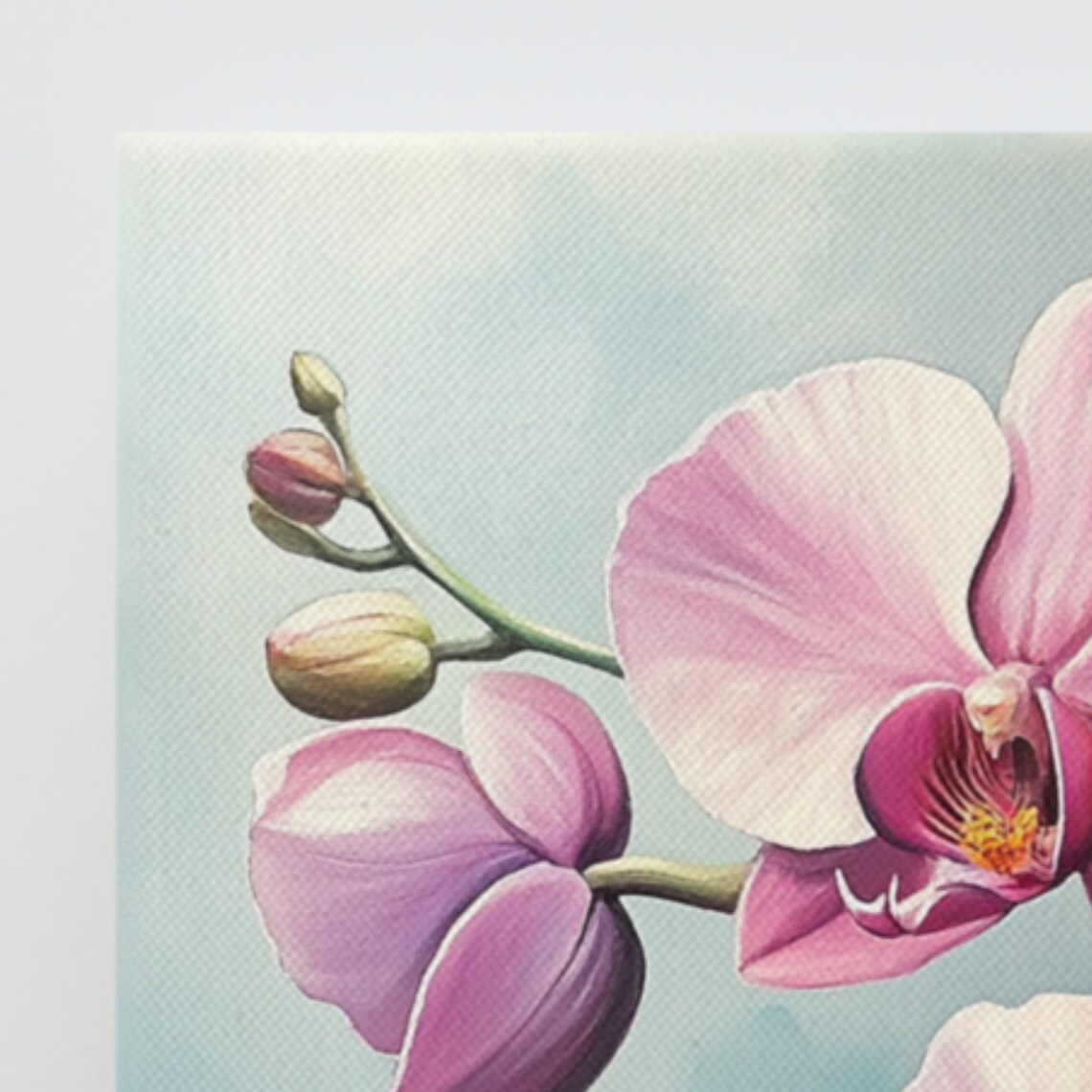 Pink Orchid Blossoms Teal Background Watercolor Painting Poster - Image 2