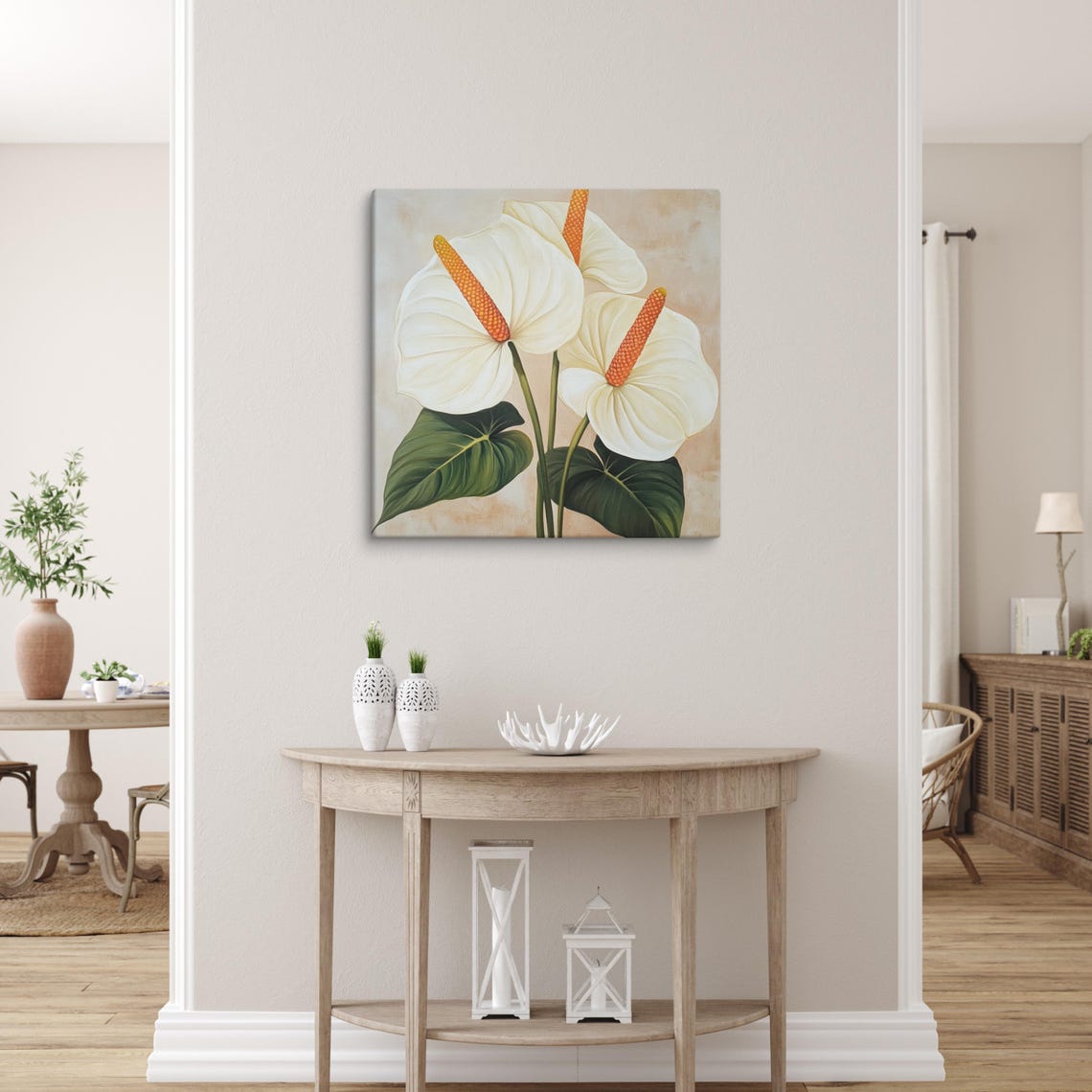 White Anthurium Orange Spadix Tropical Botanical Painting Poster - Image 2