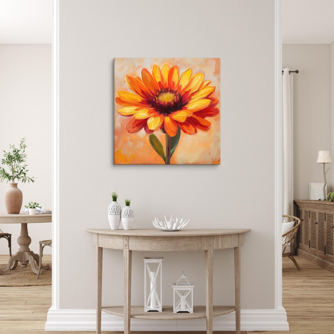 Orange Yellow Gaillardia Impasto Floral Painting Canvas Wall Poster - Image 2