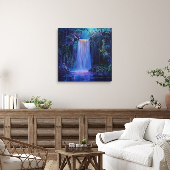 Magical Waterfall Print Nature Painting Print Forest Wall Art Jungle Painting Tropical Wall Art Magical Forest Art
