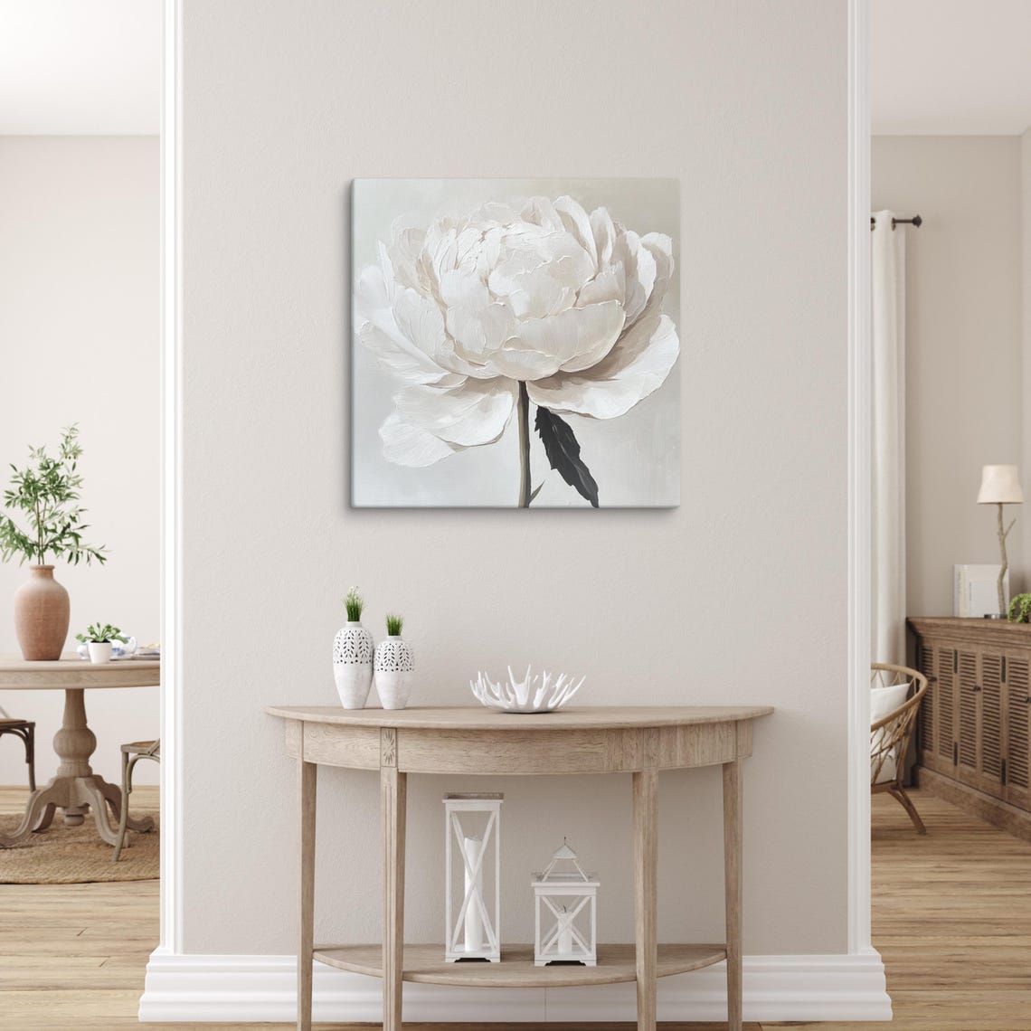 White Peony Impasto Textured Large Bloom Botanical Floral Art Poster - Image 5