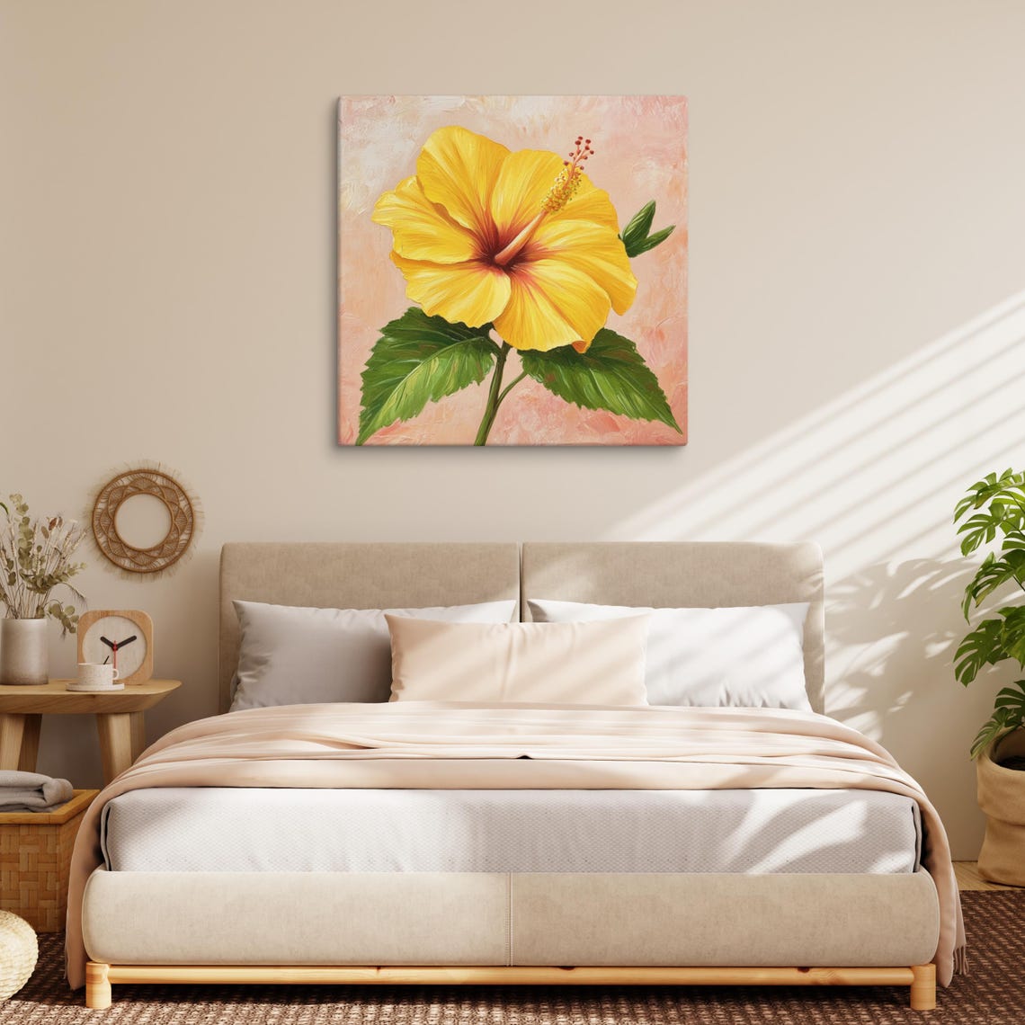 Yellow Hibiscus Tropical Bloom Peach Botanical Floral Art Poster - Image 2