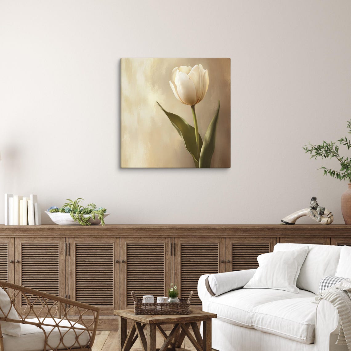 Ivory Cream Tulip Single Bloom Warm Beige Minimal Floral Poster - Image 5