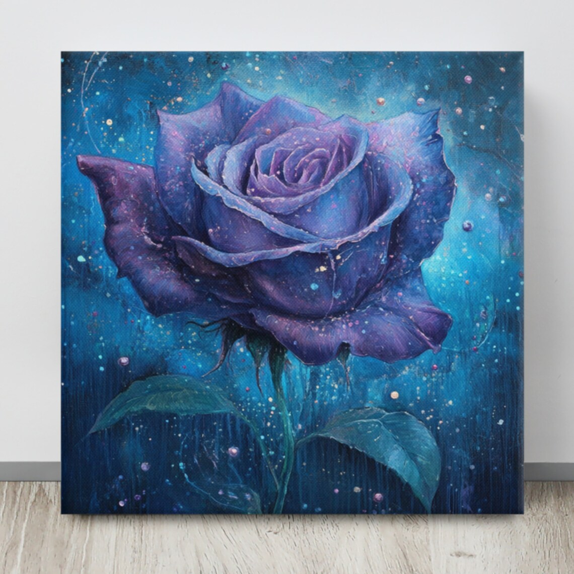Mystical Purple Rose Starry Night Fantasy Enchanting Floral Art Poster - Image 4
