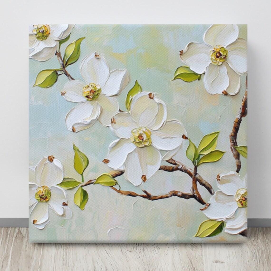 White Dogwood Blossoms Branch Impasto Spring Floral Art Poster - Image 4