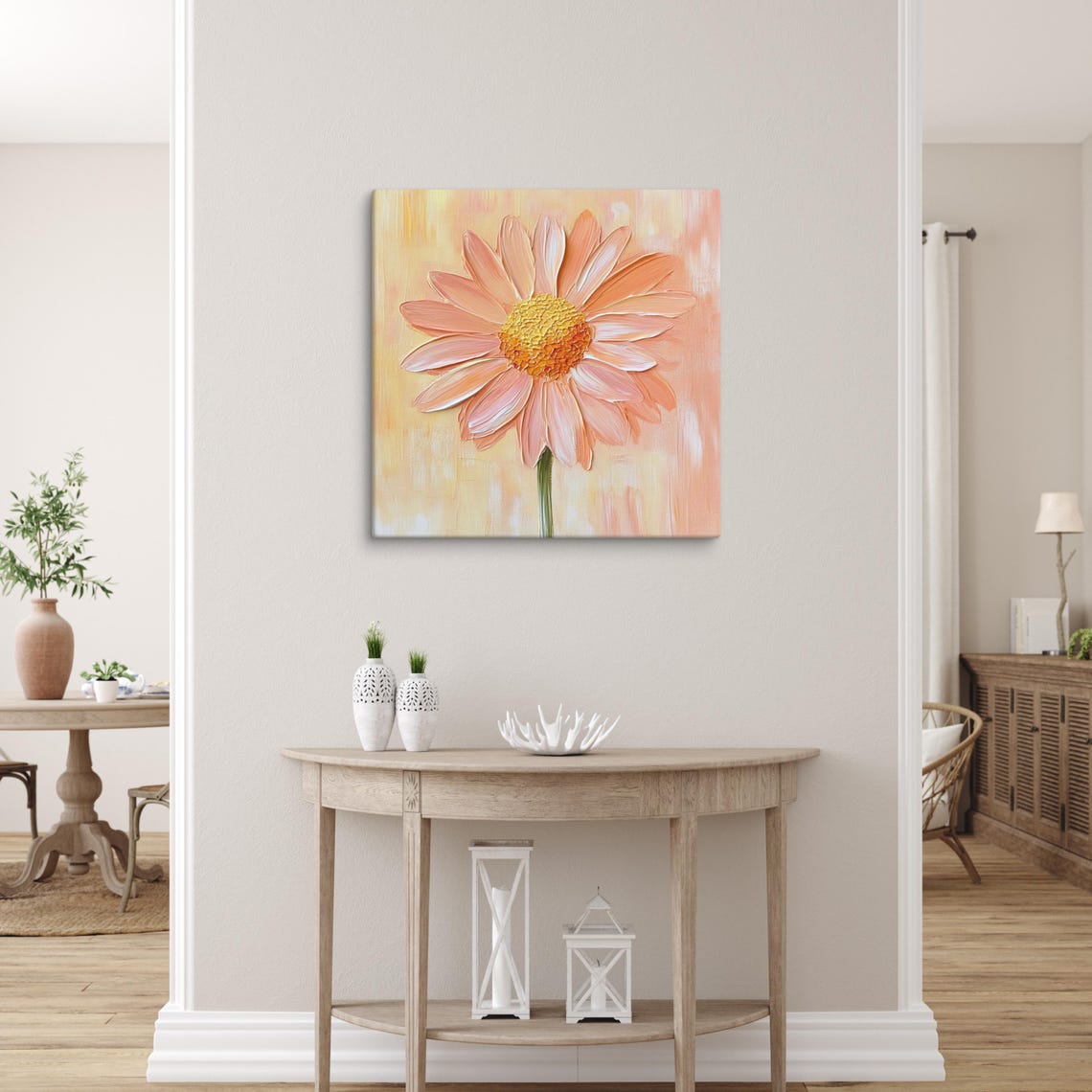 Peach Daisy Impasto Textured Petals Botanical Floral Art Poster - Image 5