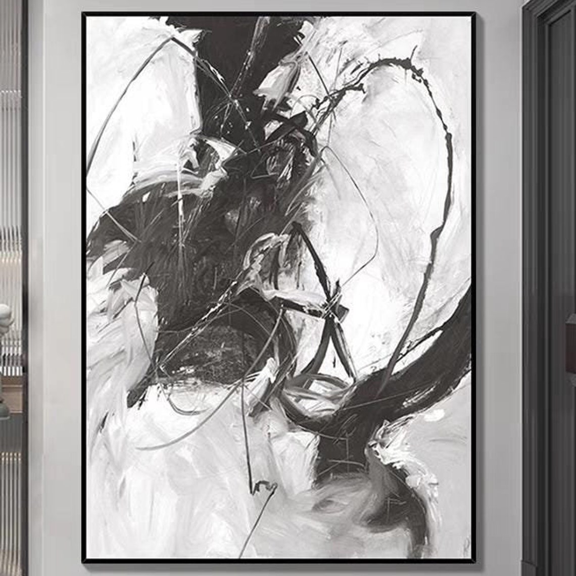 Personalized Wall Art Abstract Black White Drawing Room Decor 3d Dark Tone Oil Painting Artistic Extra Large Size Acrylic Art