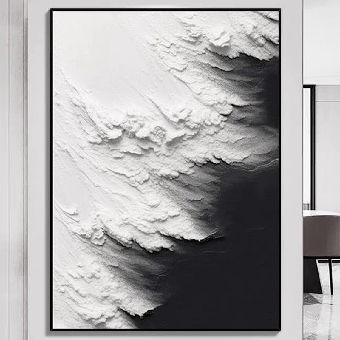 Black White Ocean Wave Foam Thick 3D Textured Seascape Poster