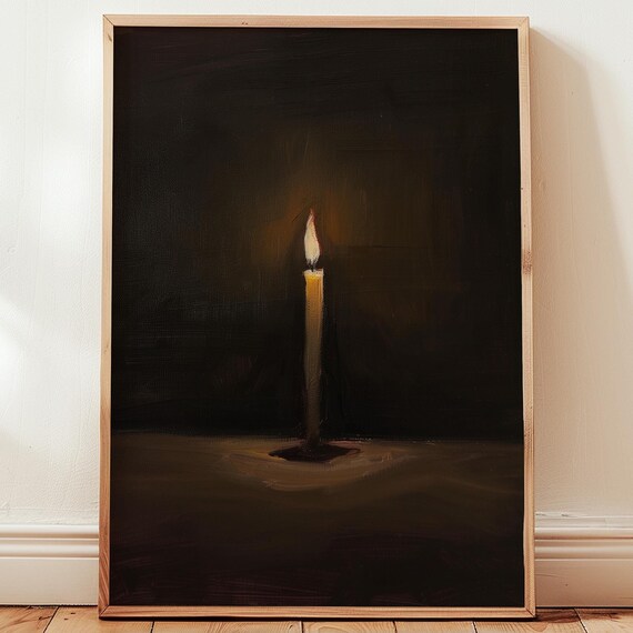 Candle Oil Painting Print Moody Dark Academia Wall Art