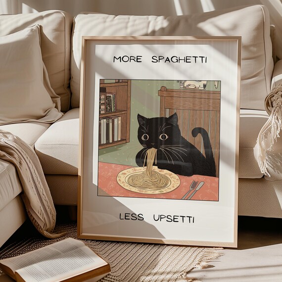 More Spaghetti Less Upsetti Black Cat, Kitchen Art