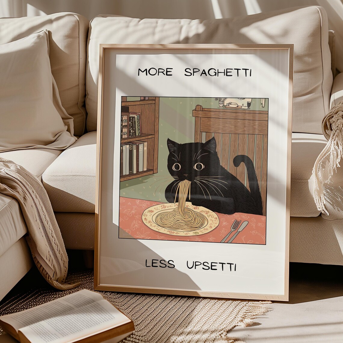 More Spaghetti Less Upsetti Black Cat, Kitchen Art